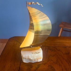 COPY - Vintage signed De Mott brass sailboat sculpture on onyx